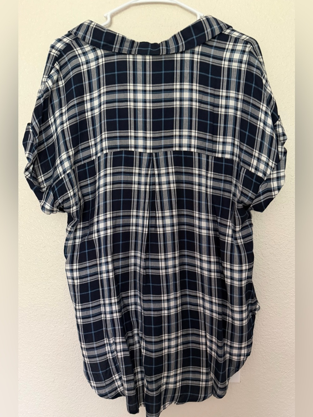 Lily White Navy, White & Light Blue Plaid Button-Front High Low Shirt - Picture 3 of 9